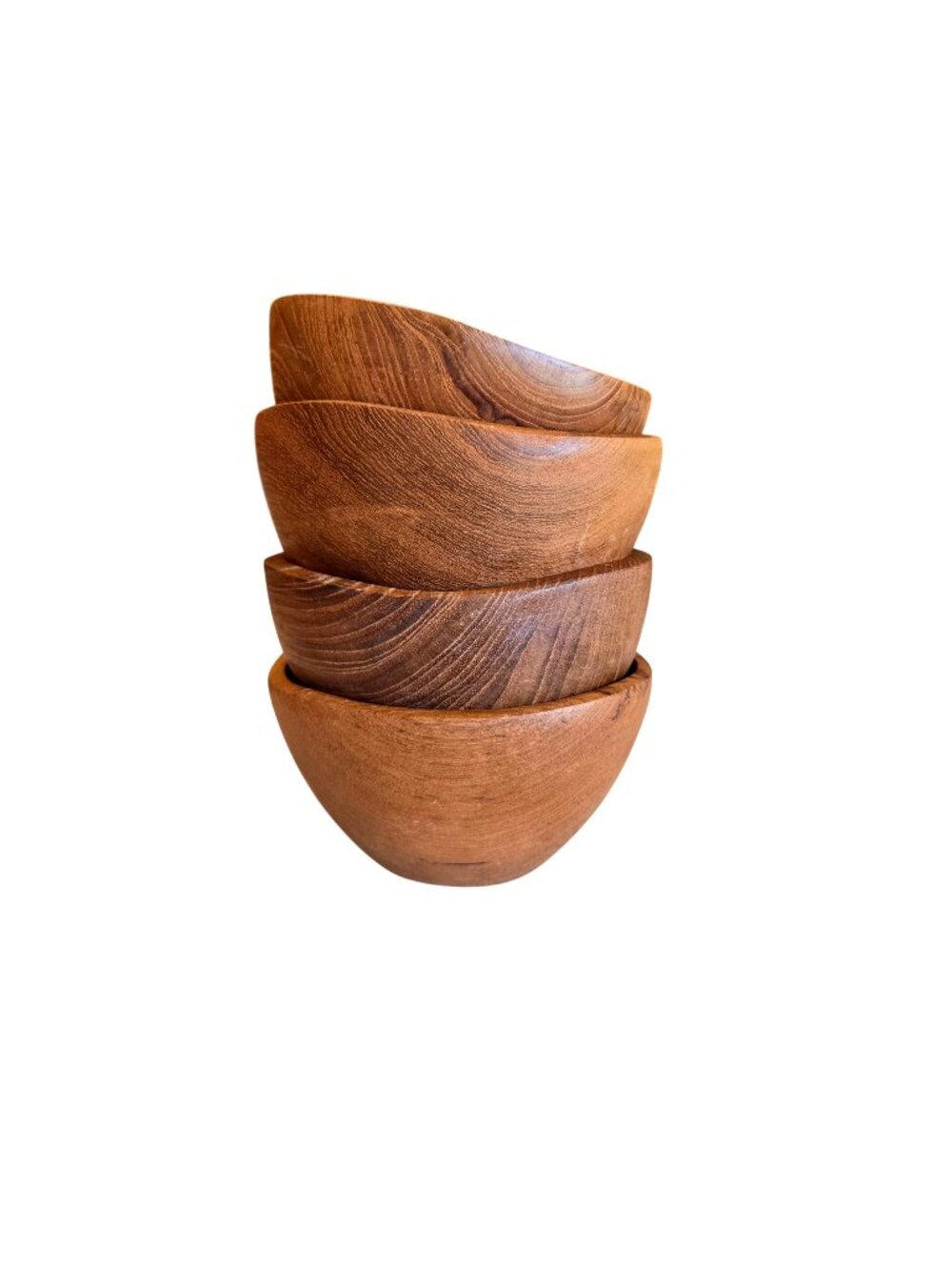 Set Of 4 Gail Craft Teak Wood Salad Fruit Bowls Handmade In Thailand